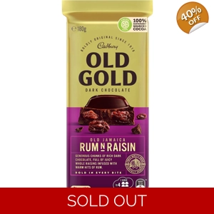Cadbury Old Gold Dark Chocolate Old Jamaica Rum N Raisin 180g Bar
